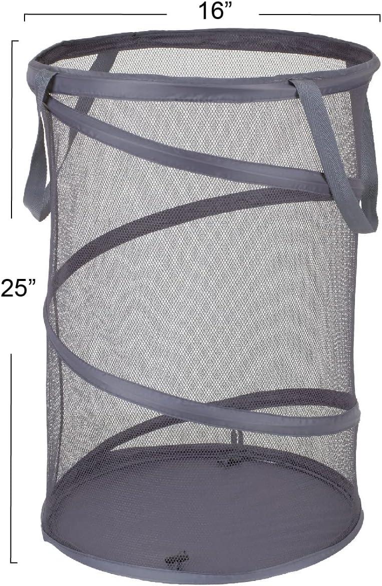 Household Essentials Pop-Up Mesh Laundry Hamper, Springform Steel Frame, Mesh Lining for Air Circulation, Large Capacity, Easy Set-Up, Compact Storage, Charcoal