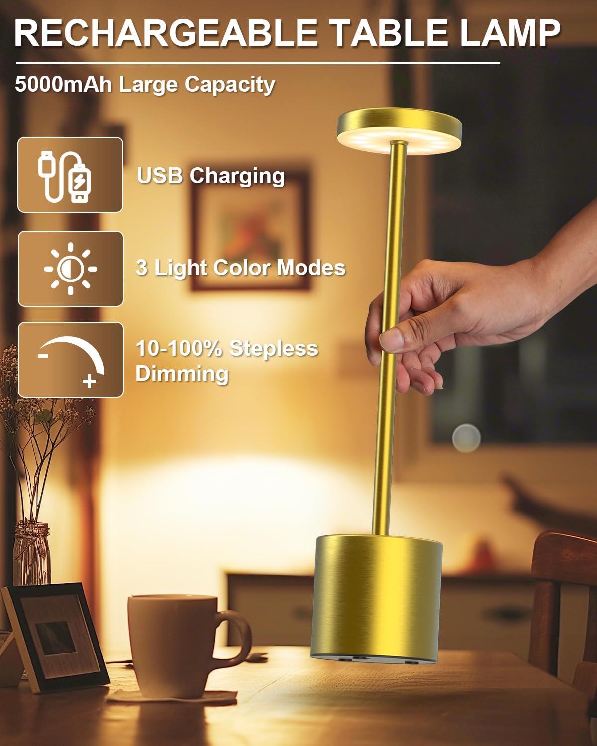 Gold Matte Aluminum Cordless LED Outdoor Table Lamp Set