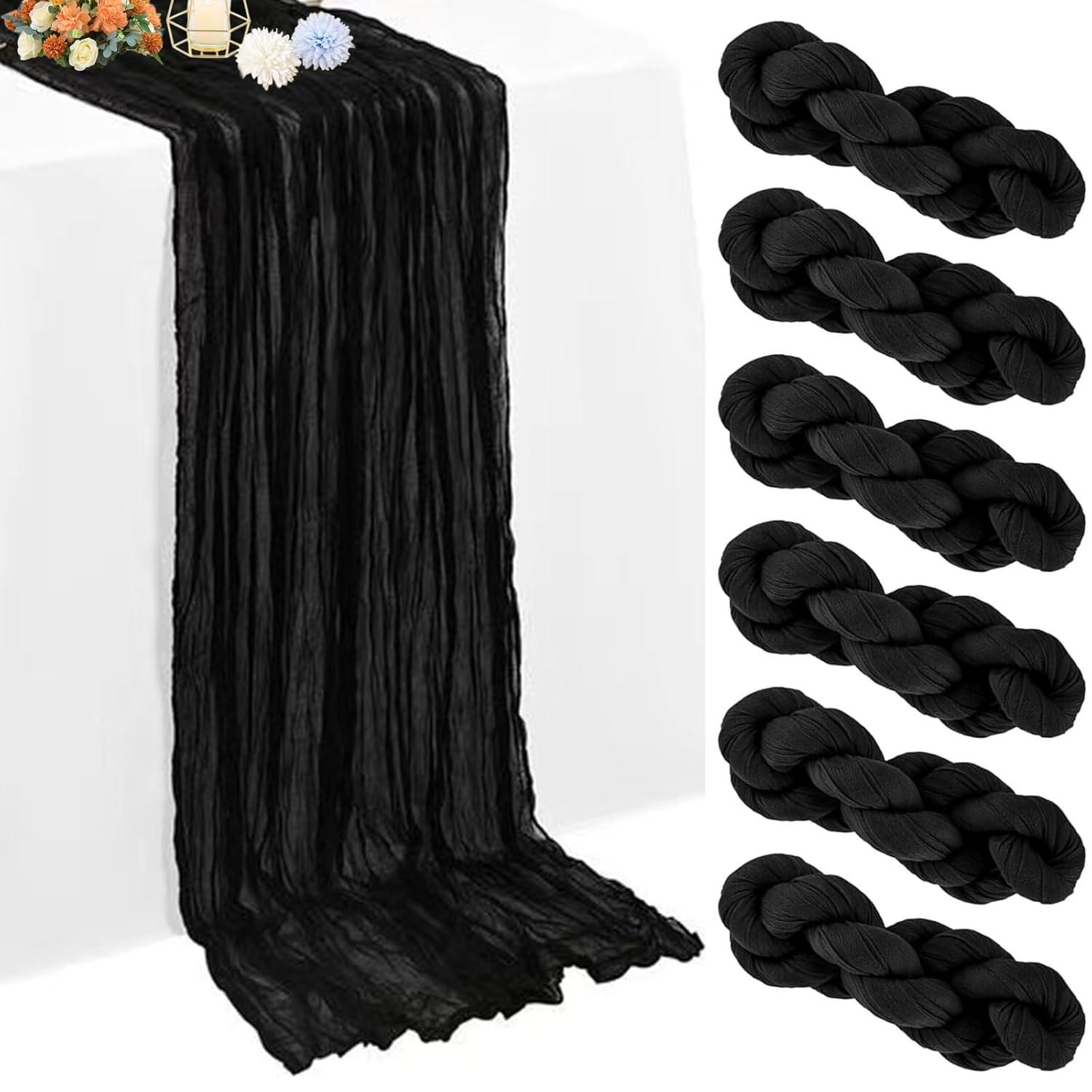 Mint Green Cheesecloth Table Runner 6 Pack 35" Boho Gauze Runner 120 inches Long Tablecloth Runner Rustic Sheer Fabric Bulk for Baby Shower Wedding Bridal Birthday Party Table Decorations