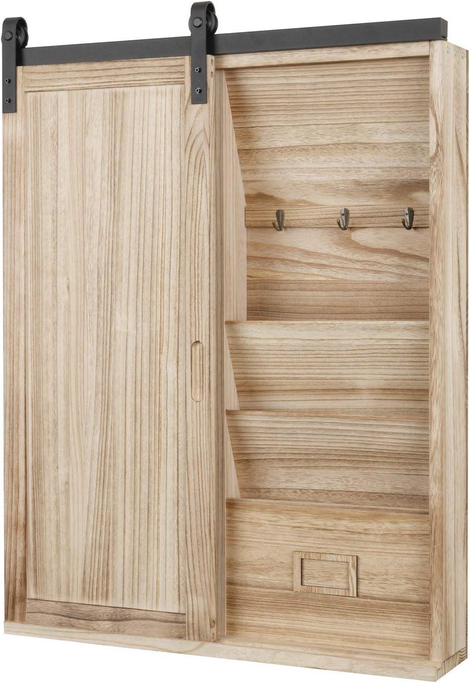 Natural Wood Barn Door Wall Organizer with Corkboard