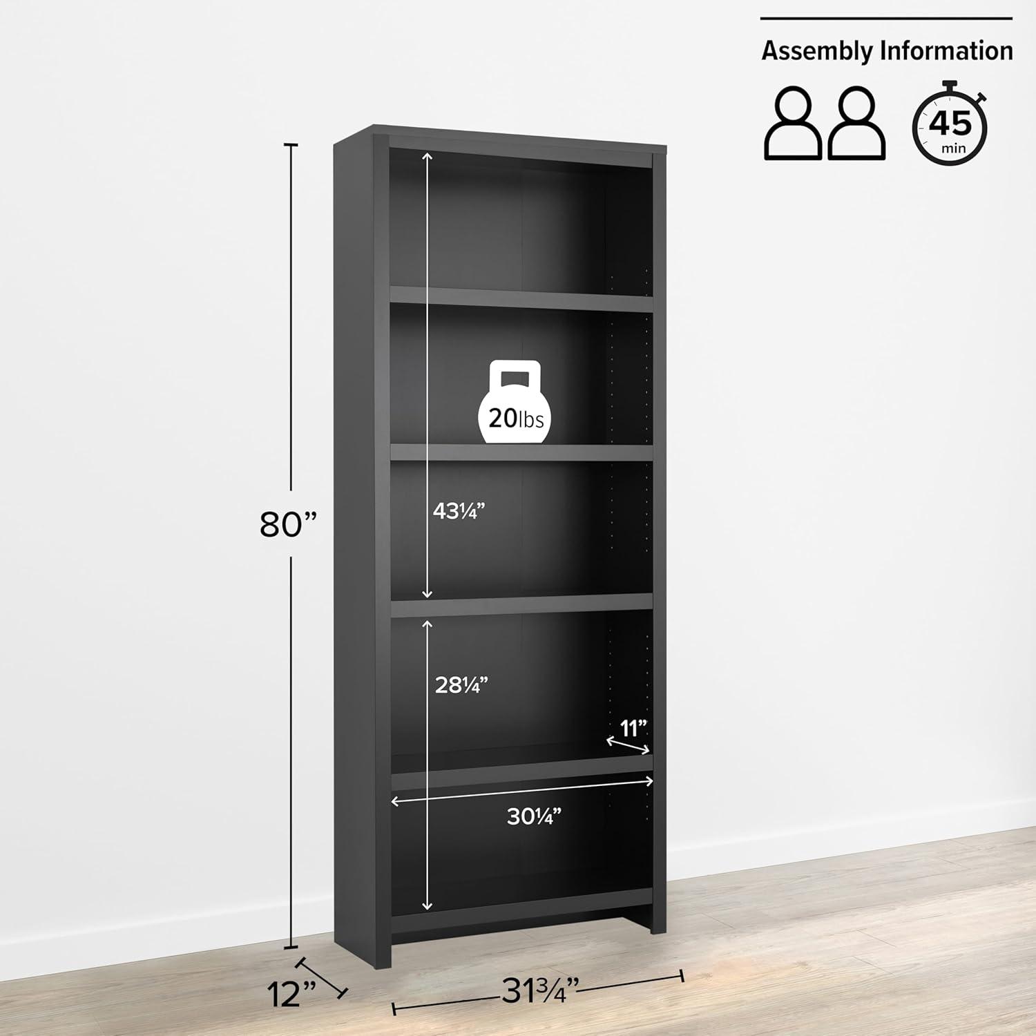 Prepac Tall 6-Shelf Bookcase, Drifted Gray