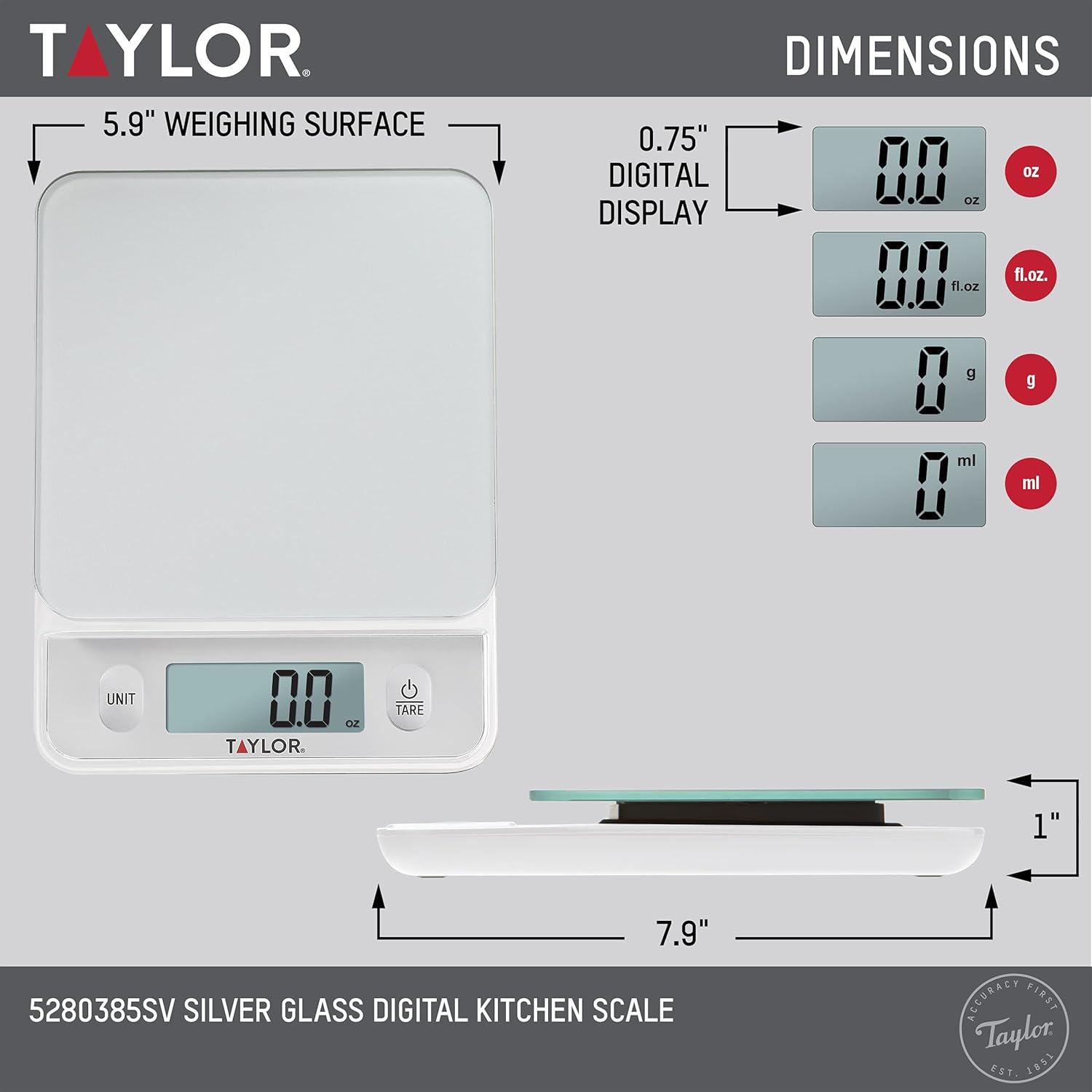 Taylor Digital Kitchen Glass Top 11lb Food Scale Silver