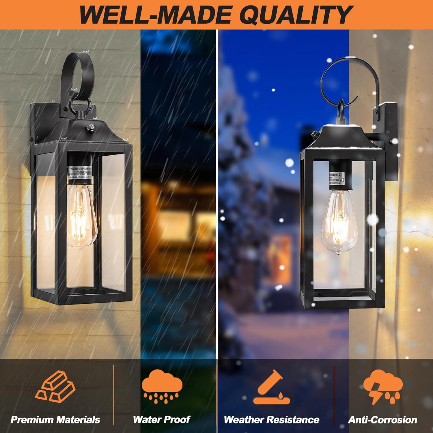 Black Aluminum Dusk to Dawn Outdoor Wall Sconces with Clear Glass