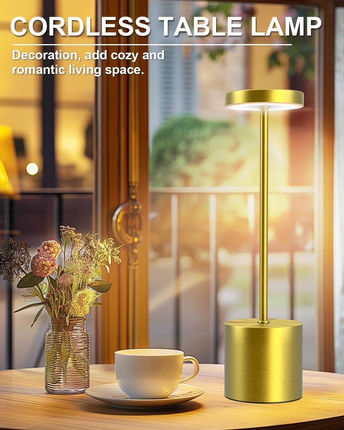 Gold Matte Aluminum Cordless LED Outdoor Table Lamp Set