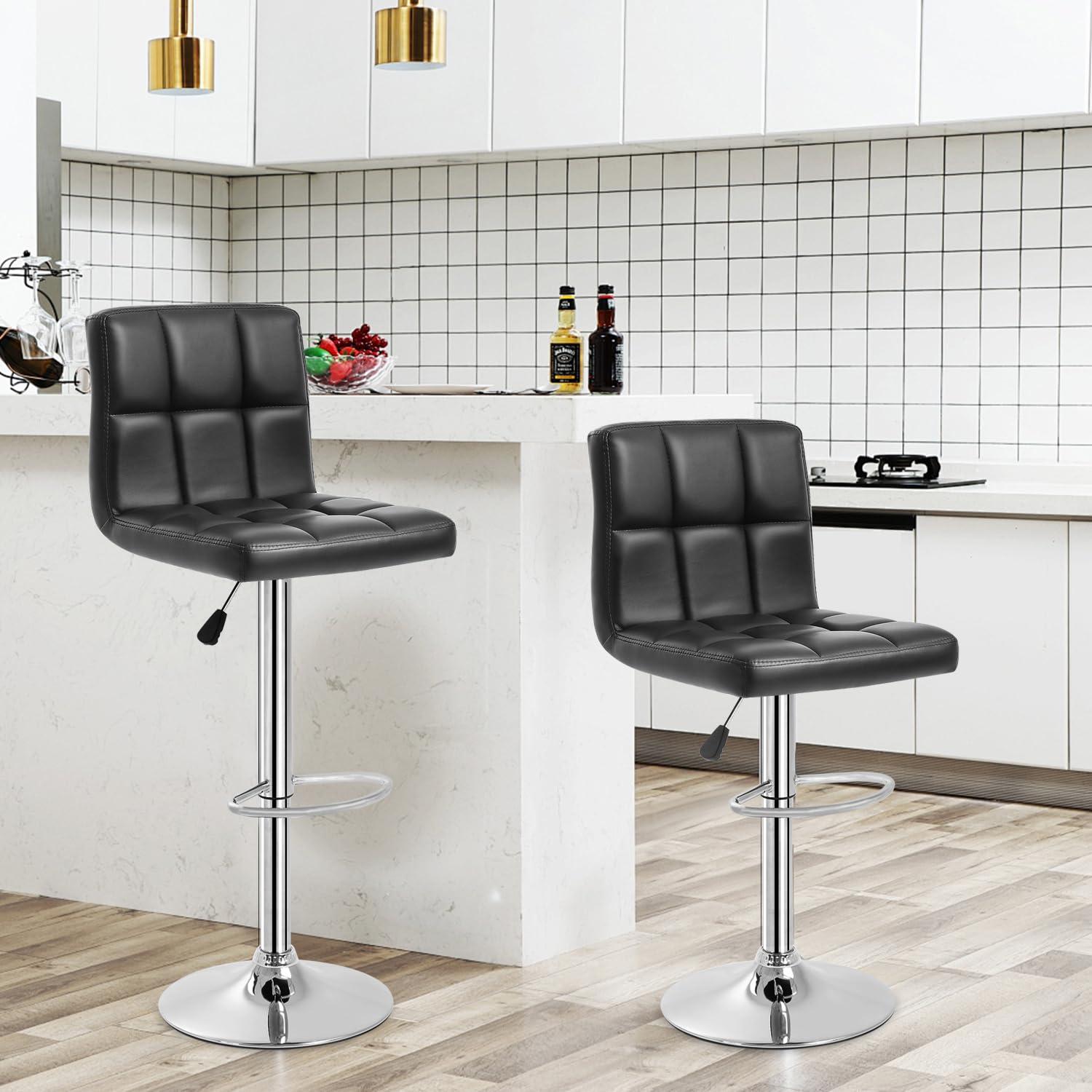 FDW Bar Stool with Swivel & Adjustable Height, Black, Set of 2