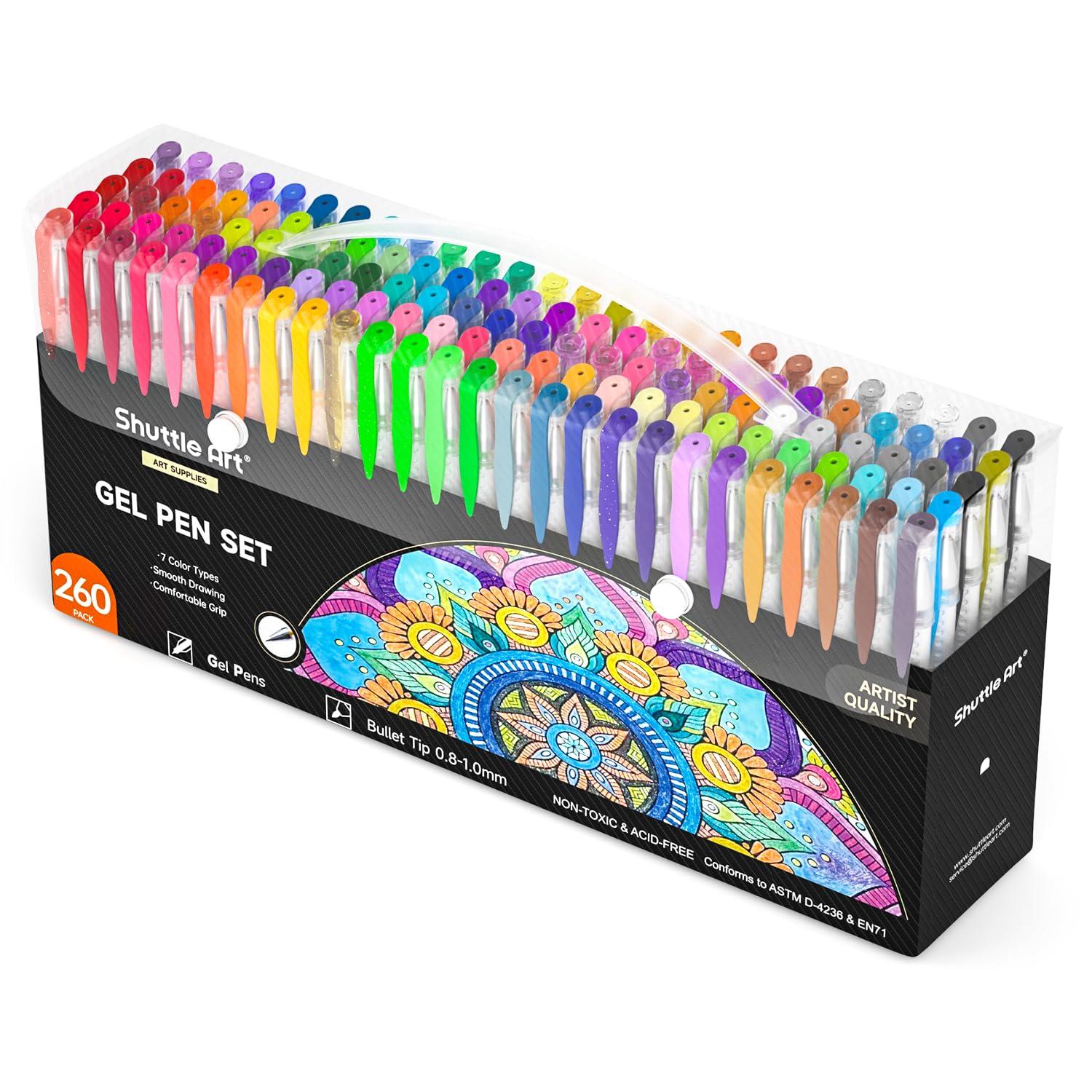 Shuttle Art 260 Pack Gel Pens Set 220% Ink Gel Pen for Adult Coloring Books Art Markers 130 Colored Gel Pens Plus 130 Refills