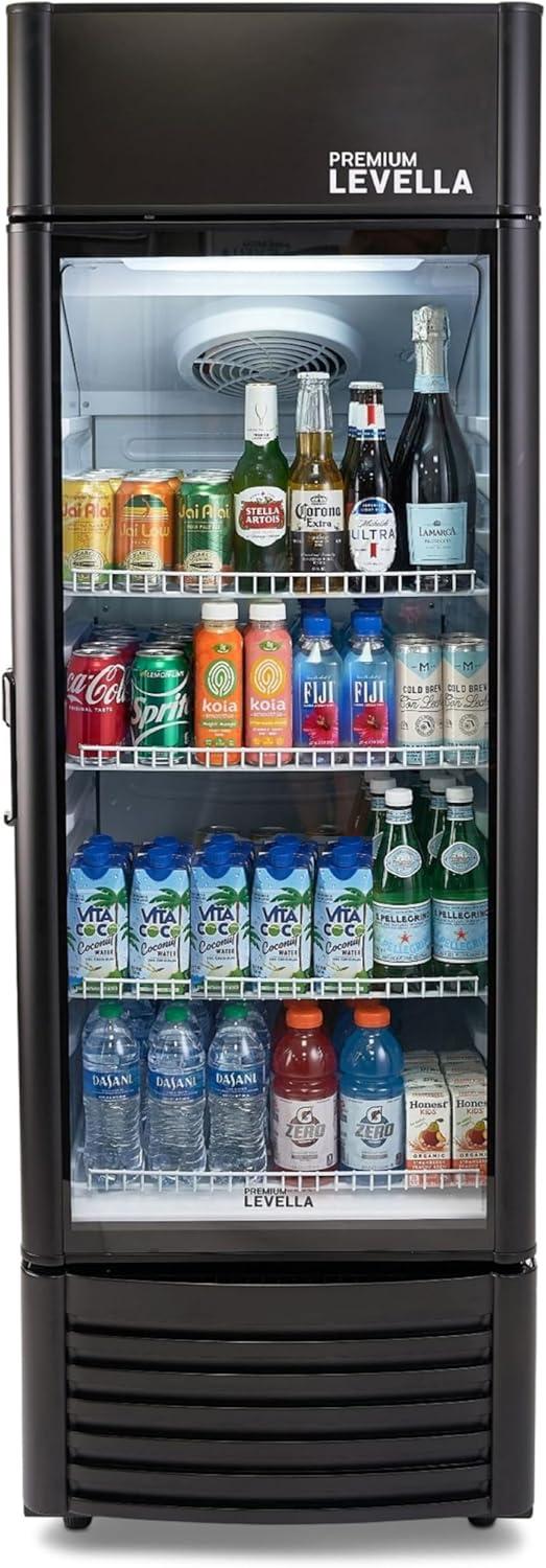 Premium Levella 9.0 cu ft 1-Glass Door Commercial Refrigerator, Matte Black