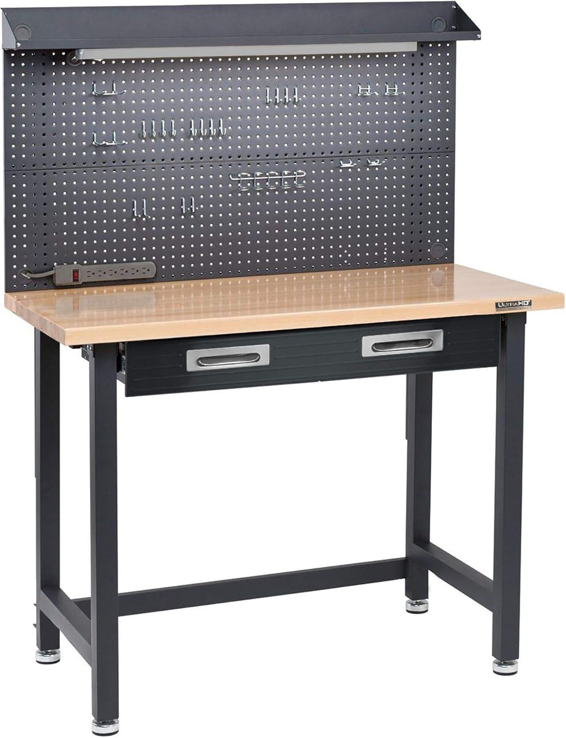 Seville Classics UltraHD Lighted Workcenter w/ Wood Top and Pegboard, Graphite