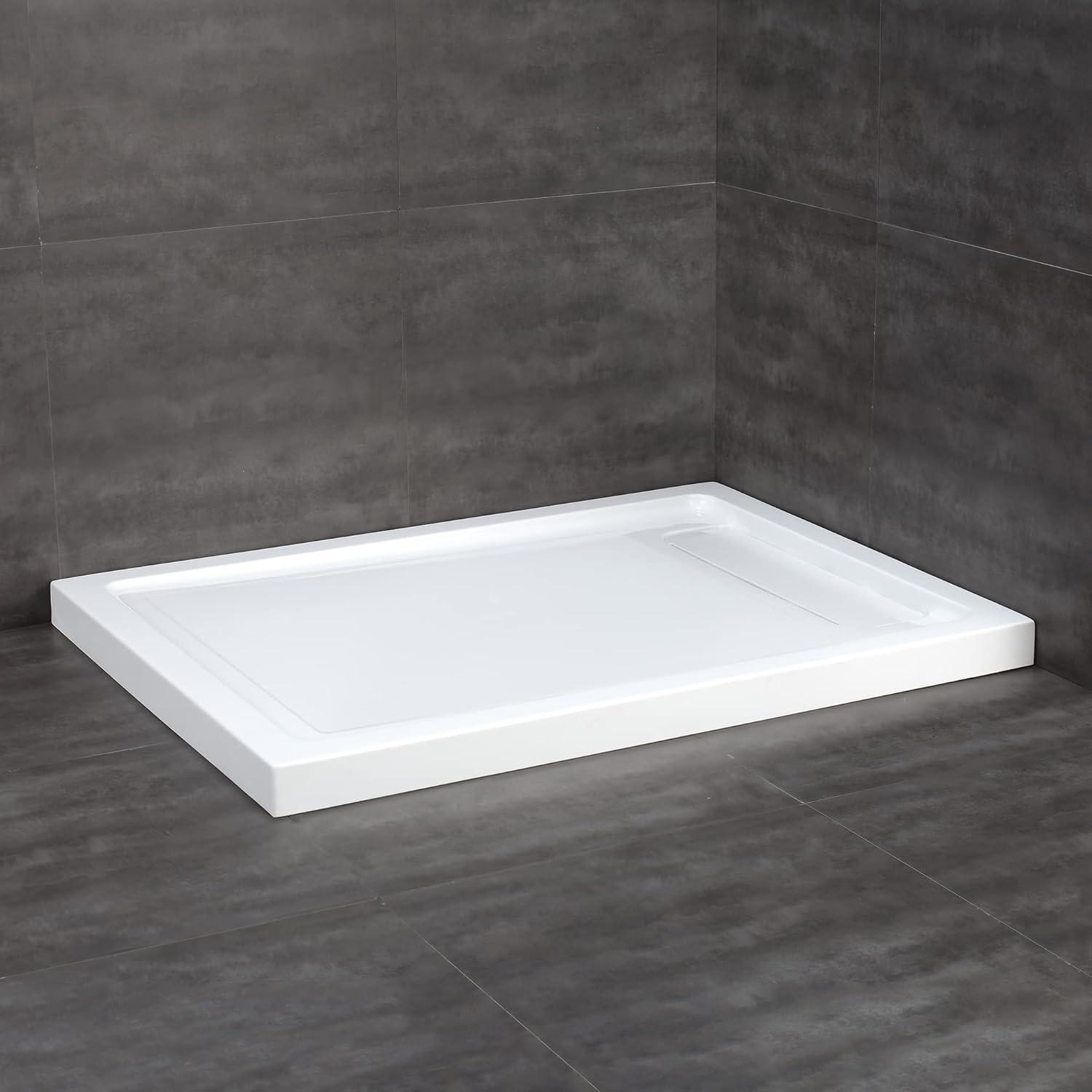 OVE Decors 48" x 32" Rectangle Shower Base Pan, White Acrylic, Hidden Side Drain, Reversible Design