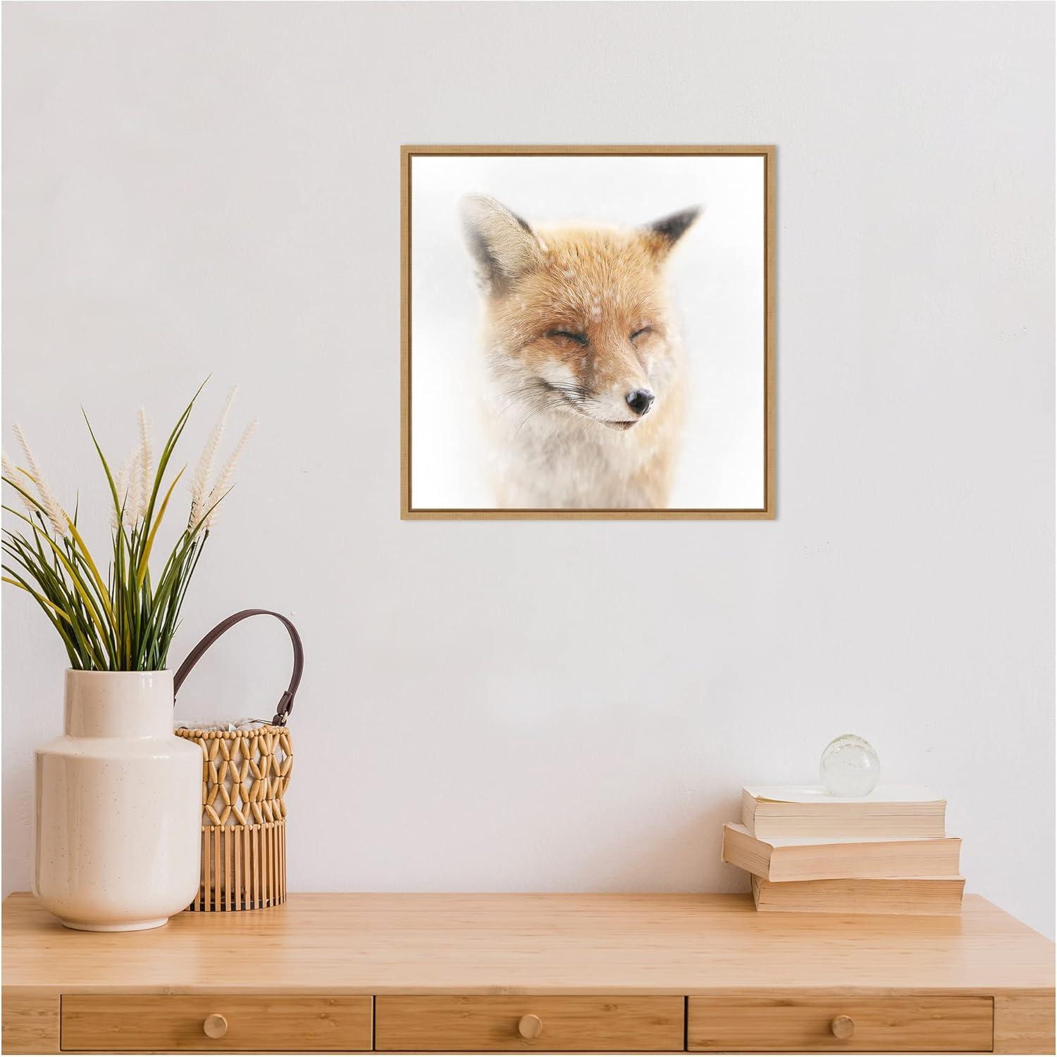 Satisfied Fox Framed Canvas Print in Maple Frame, 16 x 16 Inches