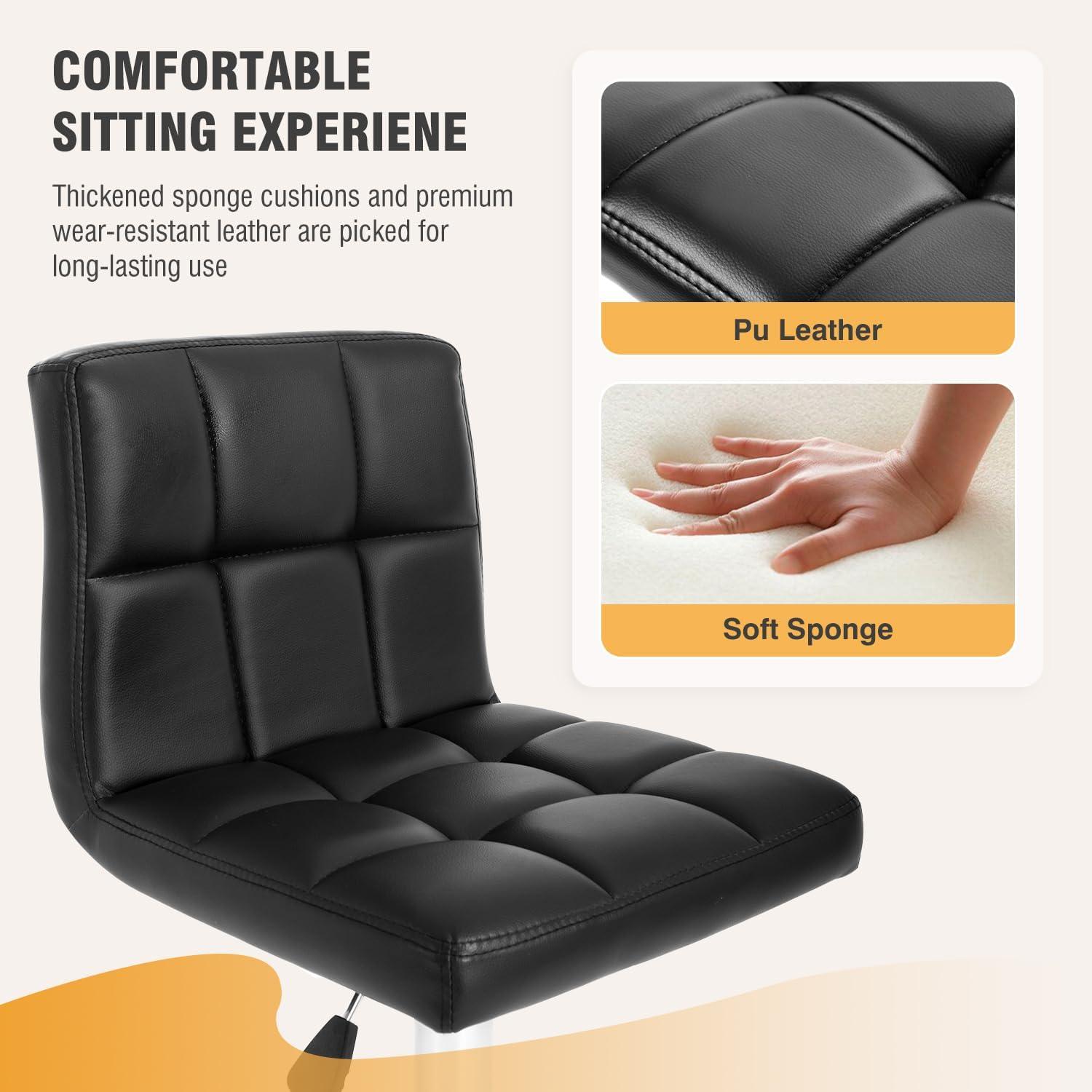 FDW Bar Stool with Swivel & Adjustable Height, Black, Set of 2