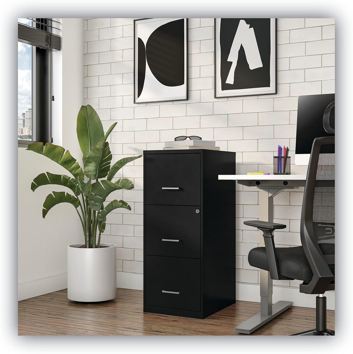 Alera Soho Vertical File Cabinet, 3 Drawers: File/File/File, Letter, Black, 14" x 18" x 34.9"