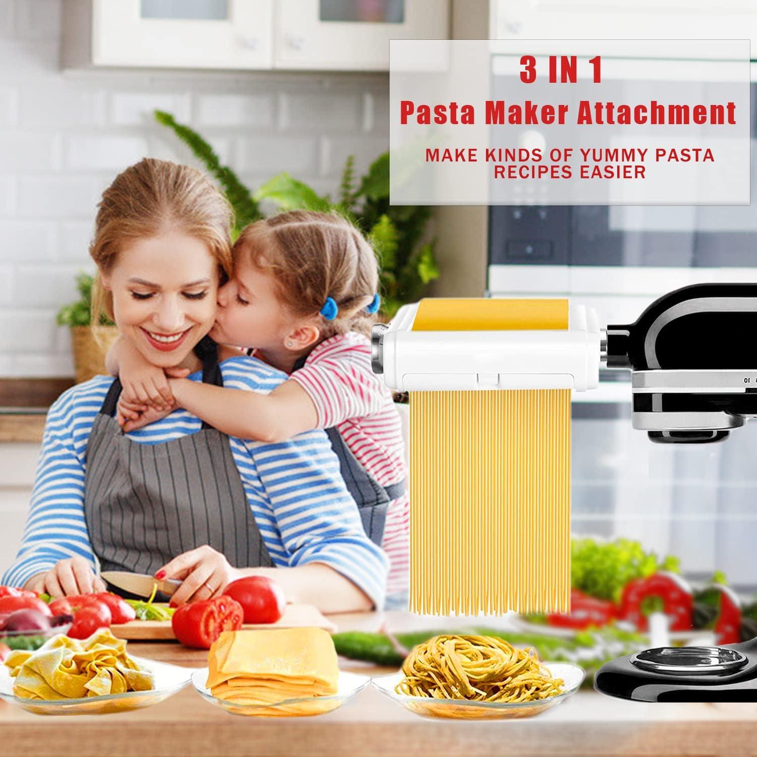 Pasta Maker Attachment for Kitchenaid/Cuisinart Stand Mixers, 3 in 1 Noodle Maker Pasta Roller Fettuccine Spaghetti Cutter and Cleaning Brush, Kitchen aid Accessories- Pasta Roller and Cutter Set C35