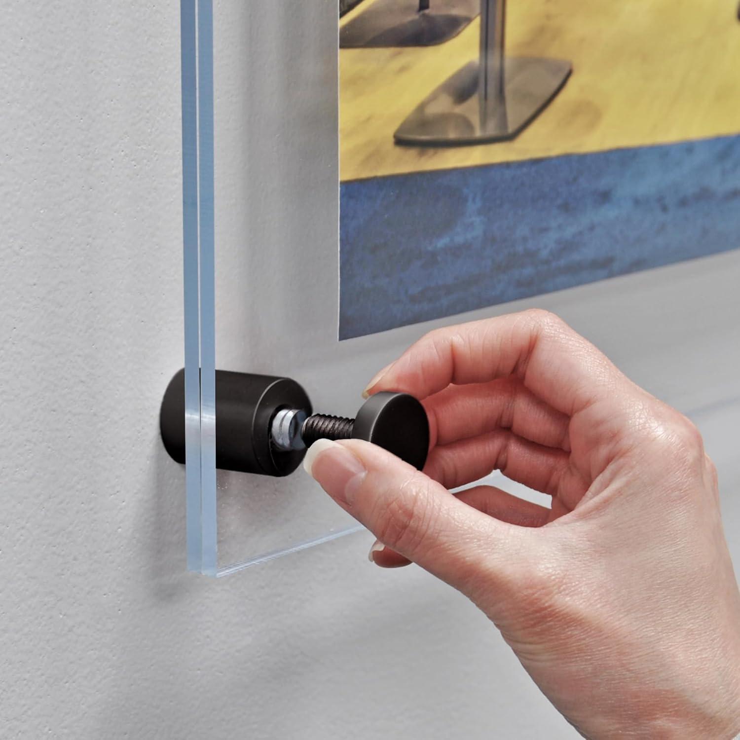 Azar Displays Floating Acrylic Wall Frame with Black Stand Off Caps: 18" x 24" Graphic Size, Overall Frame Size: 22" x 28"