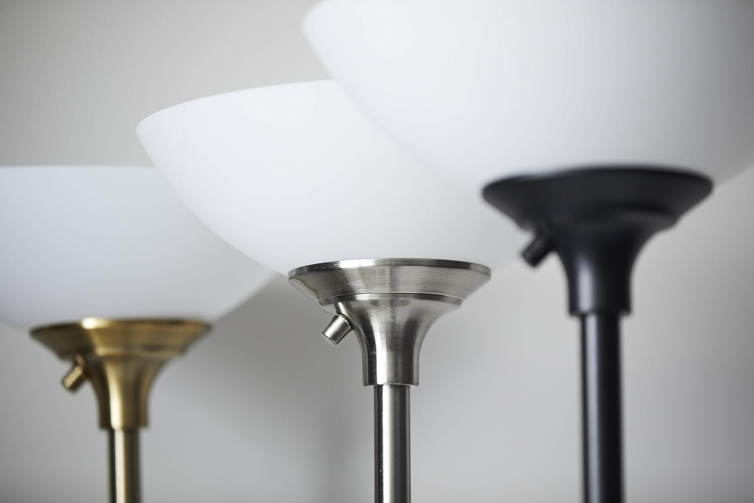 Matte Black 71" Torchiere Floor Lamp with Frosted Shade