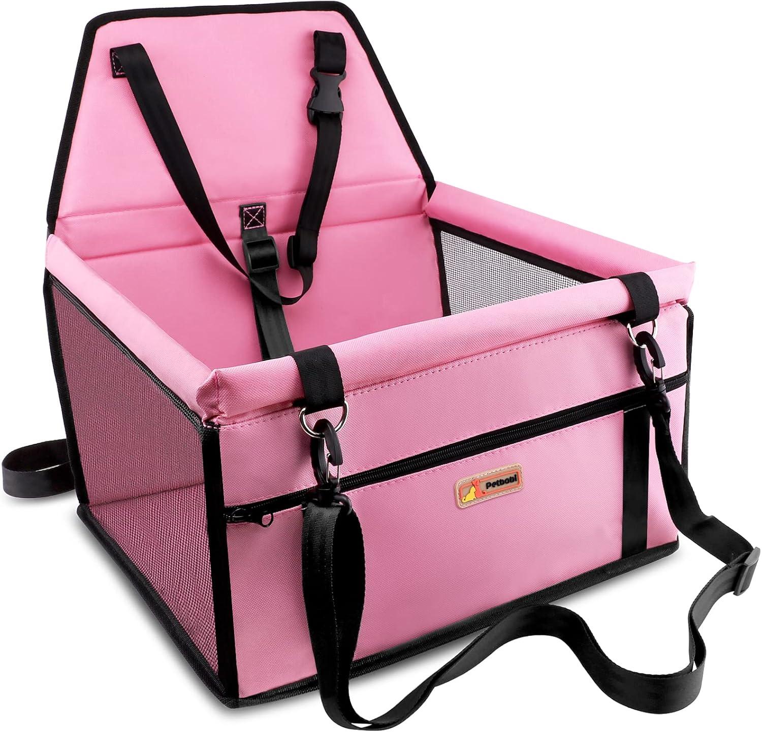 Pink Soft-Sided Pet Car Booster Seat for Small Pets