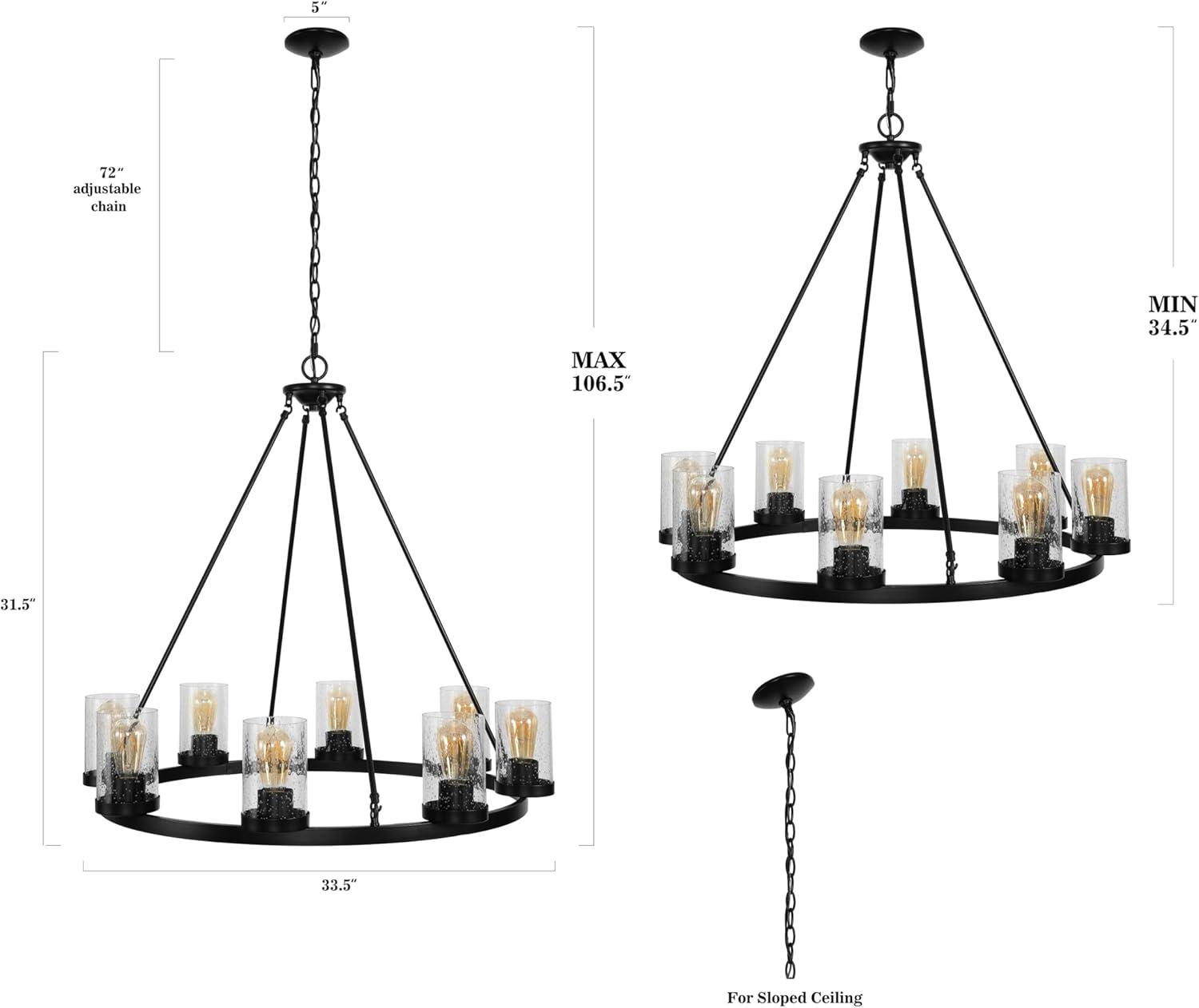 JONATHAN Y JYL7554A Coronet 33.5" 8-Light Iron/Seeded Glass Rustic Farmhouse Round LED Chandelier, Industrial, Vintage for living room, dinning room, bedroom Bulb Included, Oil Rubbed Bronze