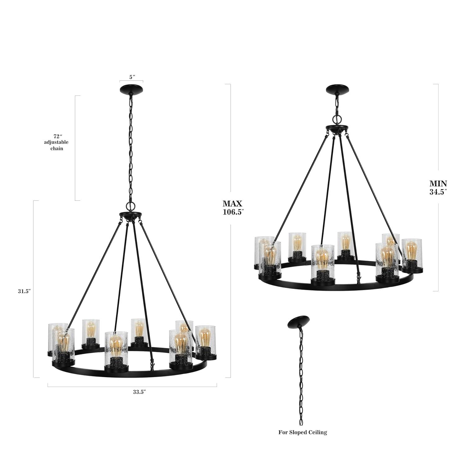 JONATHAN Y JYL7554A Coronet 33.5" 8-Light Iron/Seeded Glass Rustic Farmhouse Round LED Chandelier, Industrial, Vintage for living room, dinning room, bedroom Bulb Included, Oil Rubbed Bronze