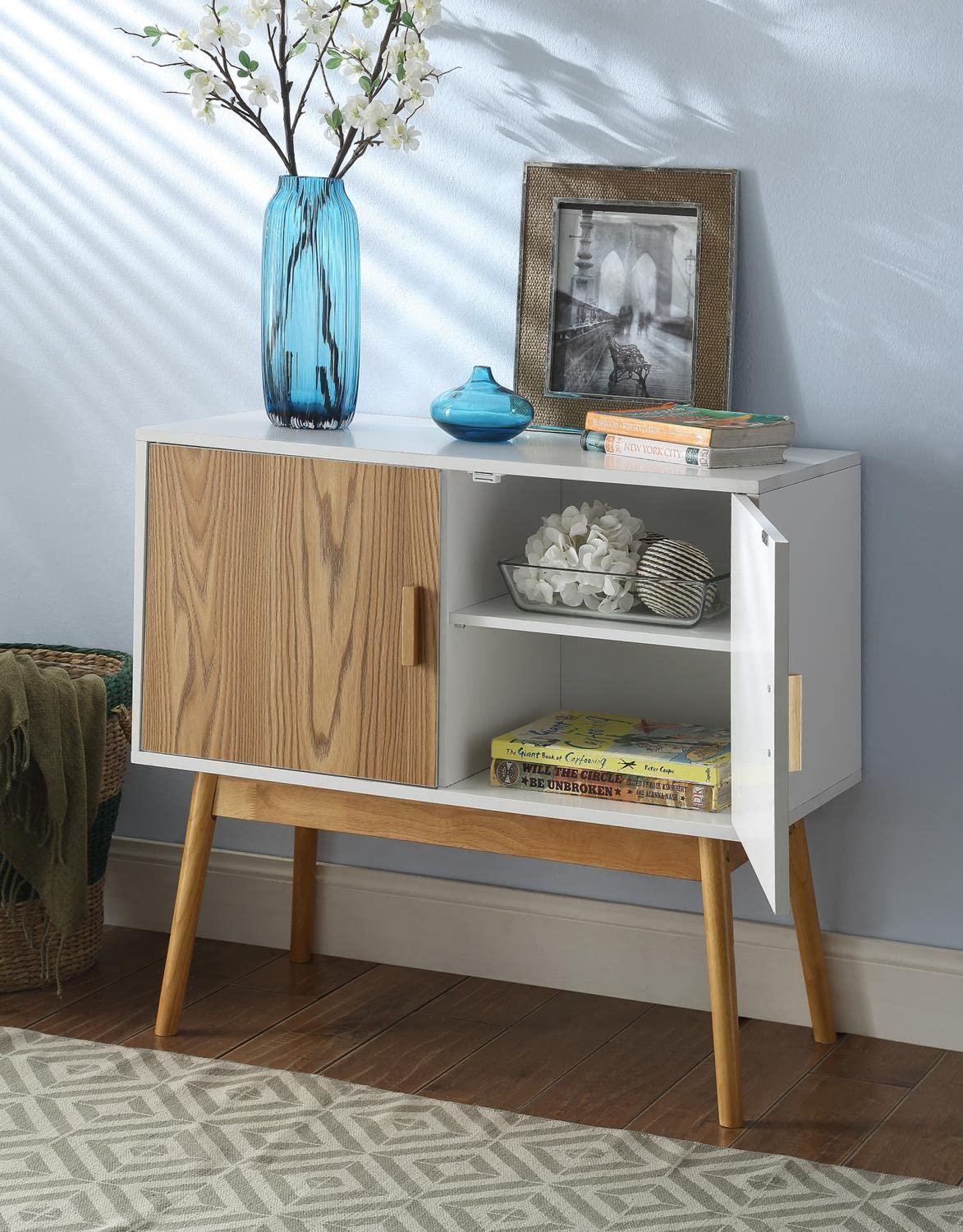 Convenience Concepts Oslo Storage Console with Cabinet and Shelves, White/Woodgrain