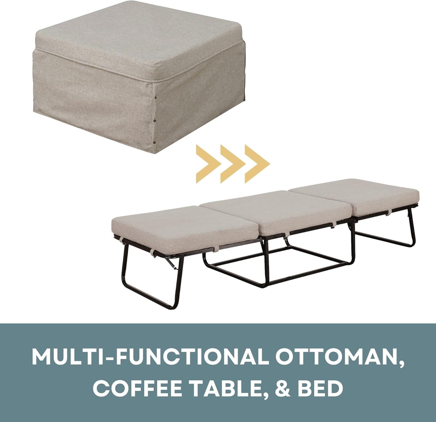Convenience Concepts Designs4Comfort Folding Bed Ottoman, Soft Beige Fabric