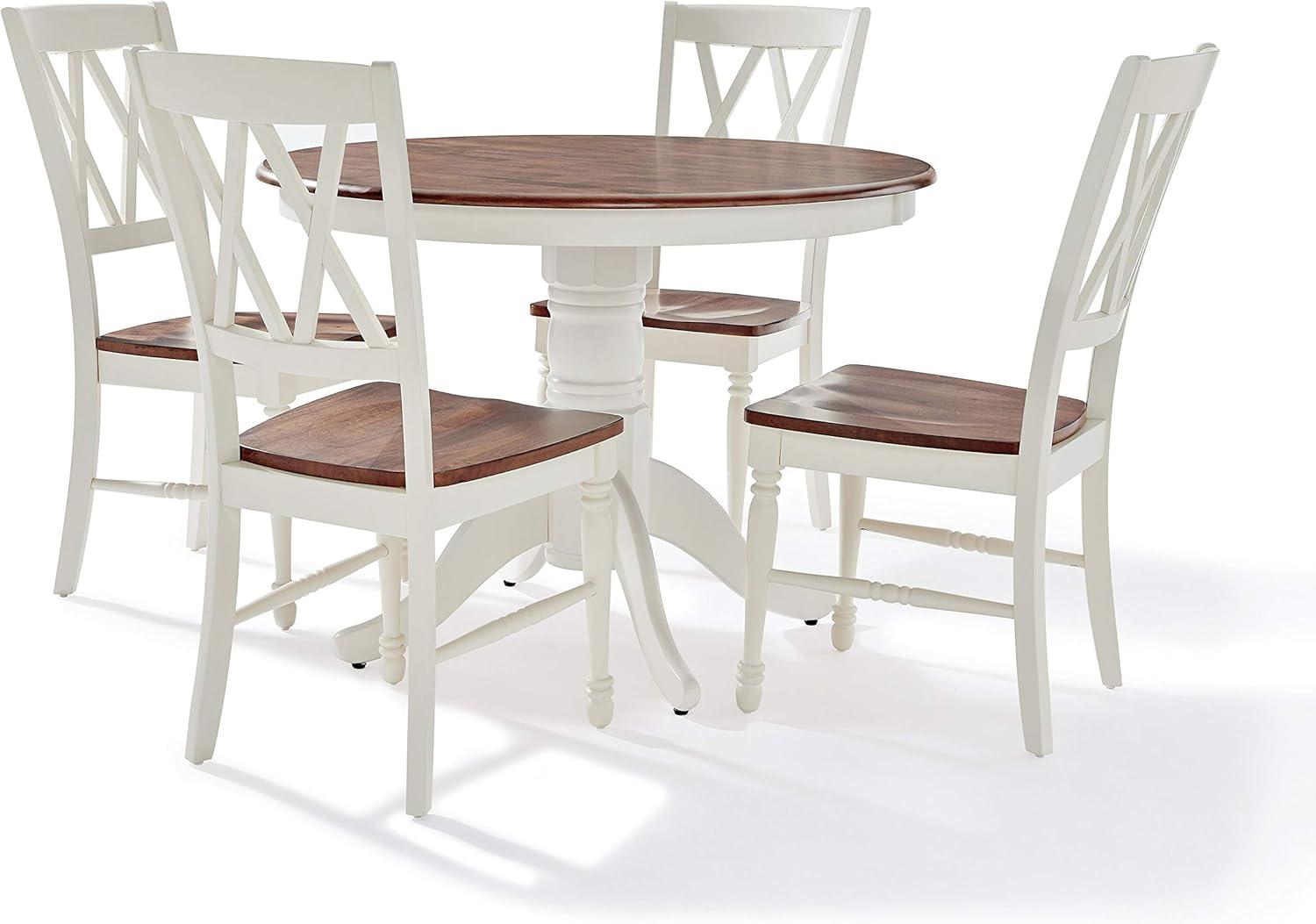 Shelby Distressed White and Brown 5-Piece Round Dining Set