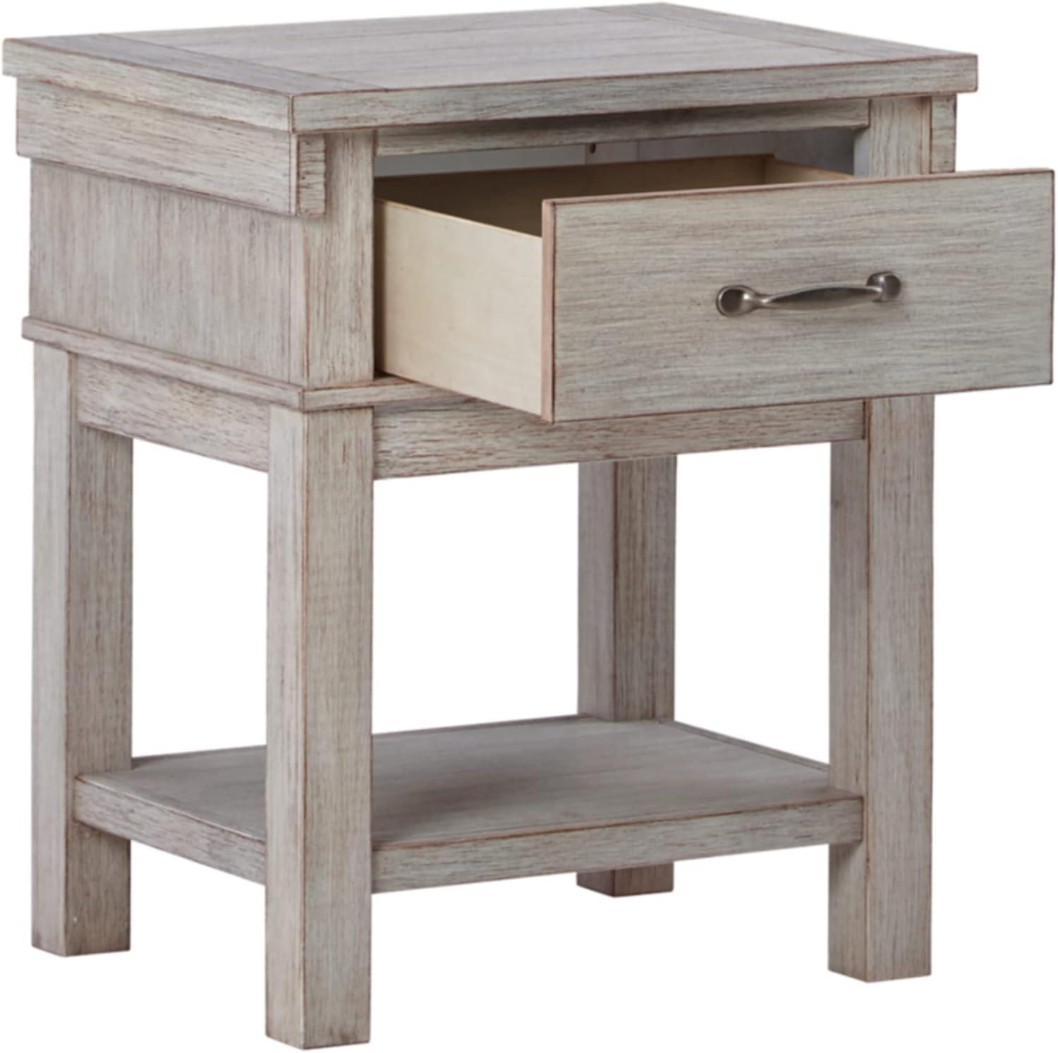 Transitional Beige 1-Drawer Nightstand with Brushed Nickel-Tone Handle