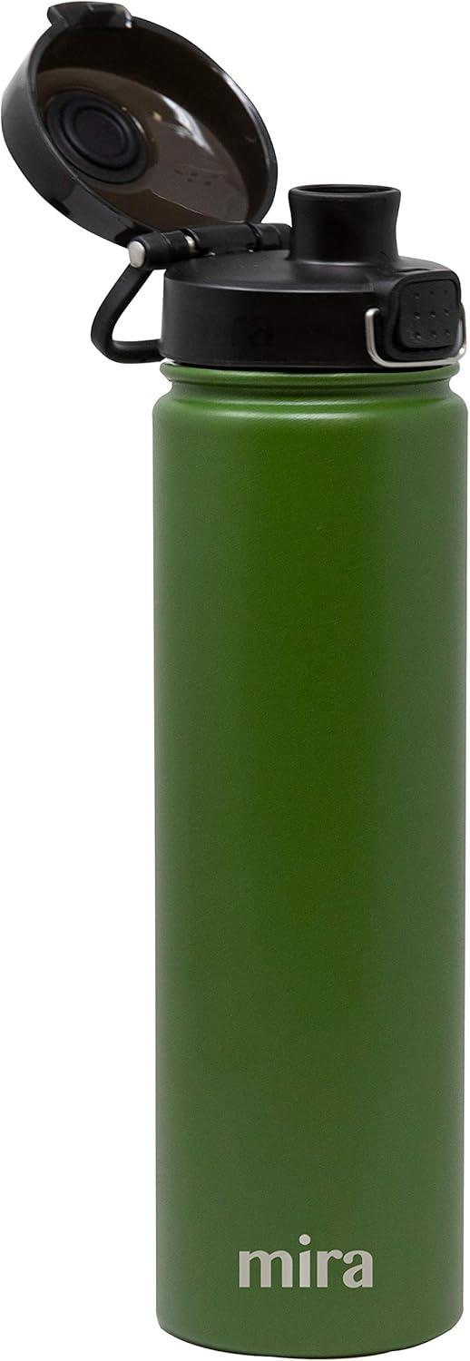MIRA 24 oz Insulated Water Bottle - Stainless Steel Thermos with One-Touch Quick-Open Spout - Double Wall Hot & Cold (24Hr Cold/12Hr Hot) - Olive Green