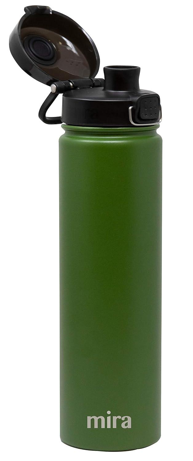 MIRA 24 oz Insulated Water Bottle - Stainless Steel Thermos with One-Touch Quick-Open Spout - Double Wall Hot & Cold (24Hr Cold/12Hr Hot) - Olive Green