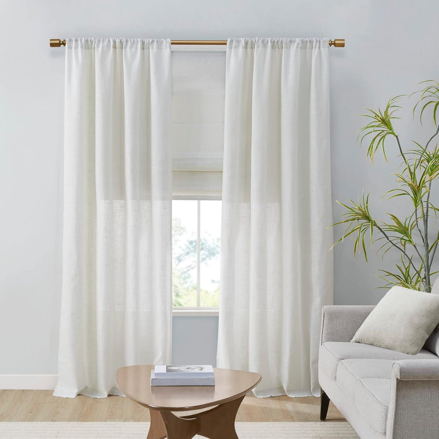 Madison Park Kyler White Linen Blend Light Filtering Curtain Panel Pair 52x84" (Set of 2)