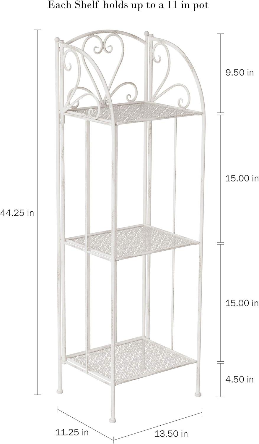 Antique White 3-Tier Folding Wrought Iron Plant Stand