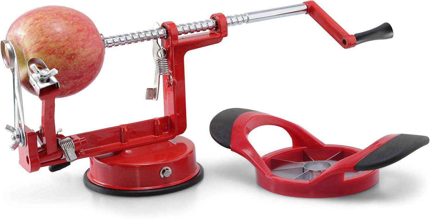 Perfect Peel Apple Peeler - Easy Clean Removable Commercial Grade Blade - Corer, Red - Apple Corer and Peeler