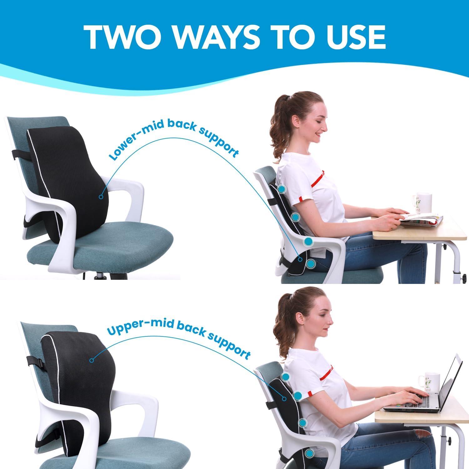 NATIONAL WINDOW Lumbar Support Pillow For Office Chair, Back Support Pillow For Car, Computer, Gaming Chair, Memory Foam Cushion, Relieve Back Pain, Improve Posture, Mesh Cover, Double Adjustable Straps
