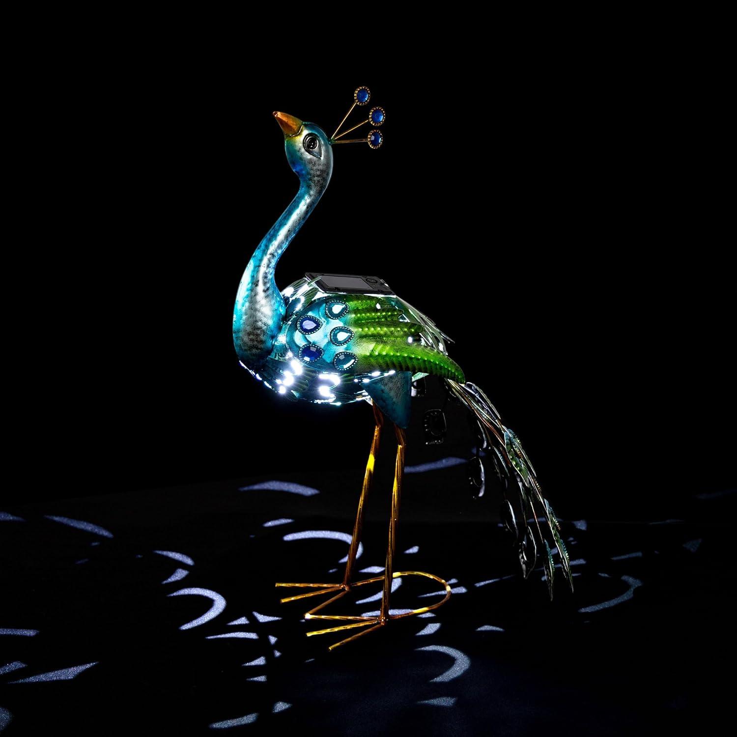 Alpine Corporation LED Solar Garden Peacock: Iron Sculpture, Outdoor Decor, 20" Height