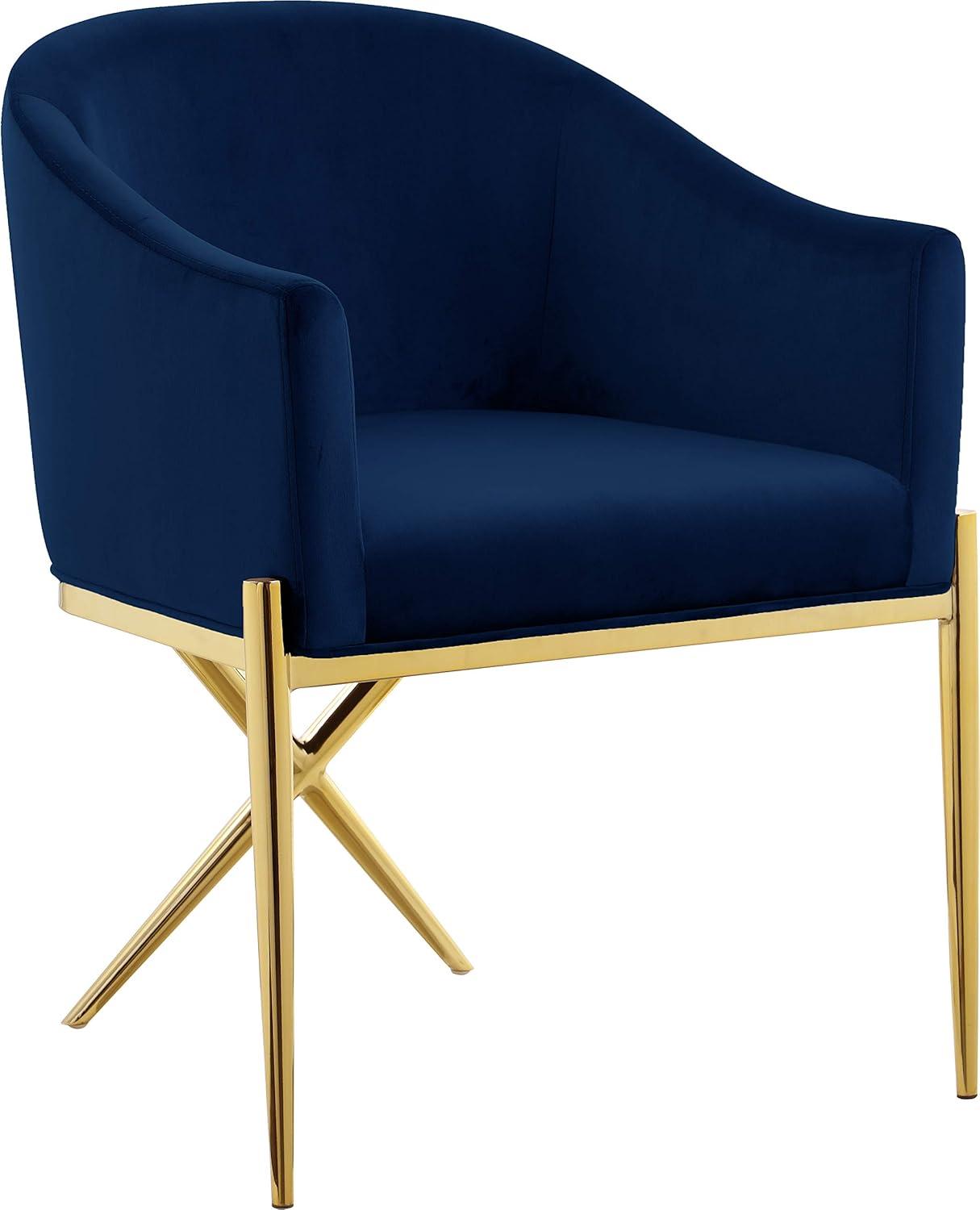 Luxurious Navy Velvet Upholstered Arm Chair with Gold Wooden Legs