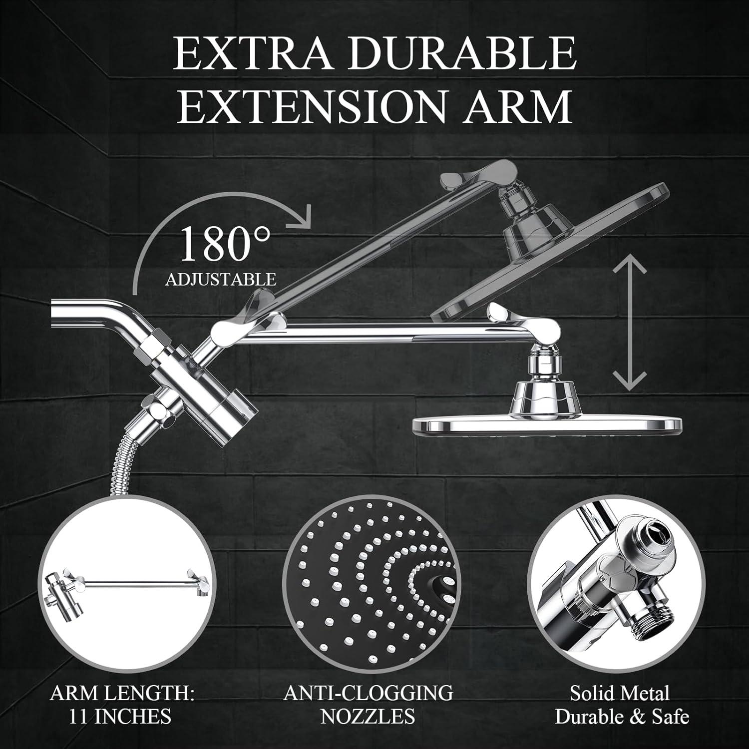 Chrome Adjustable Dual Rain Shower Head with Handheld