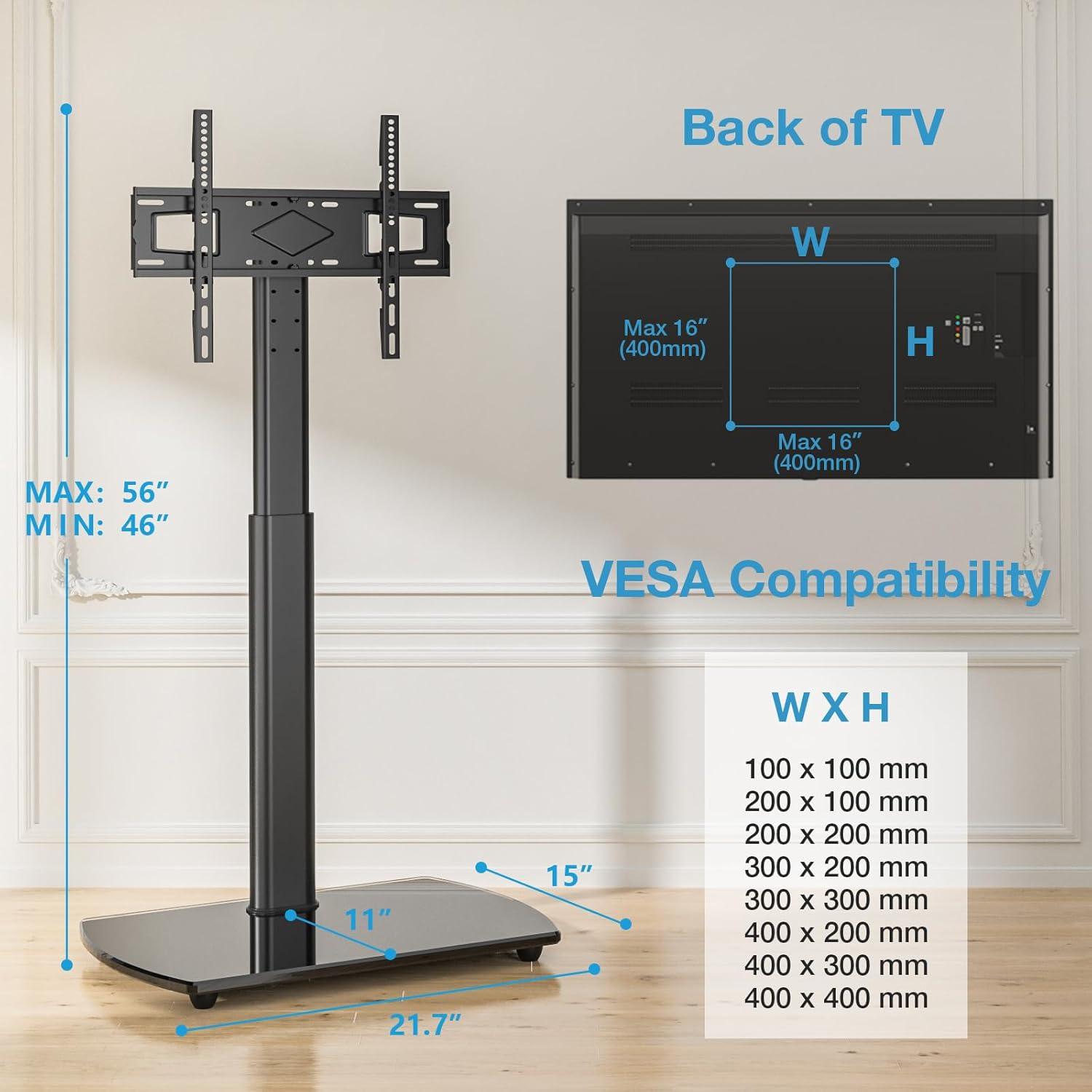 YOMT Universal TV Floor Stand with Mount for 27-70 Inch LCD LED OLED TVs, Swivel Height Adjustable Tall TV Stand, Space Saving Design for Corner Bedroom Living Room, Black