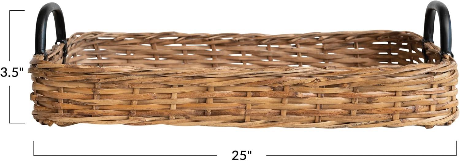 Natural Woven Rattan Tray with Black Metal Handles