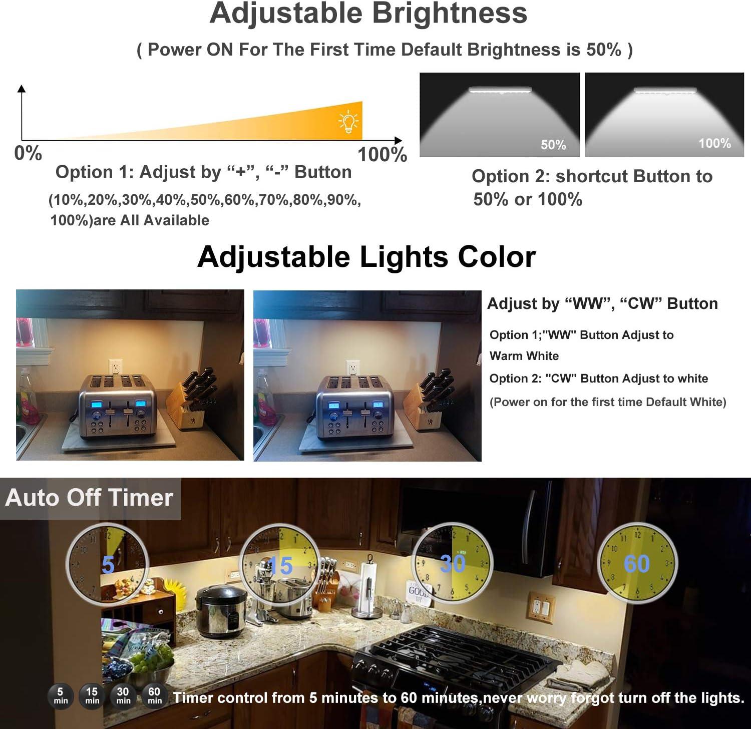 Wireless Dimmable LED Under Cabinet Lights with Remote, 4 Pack