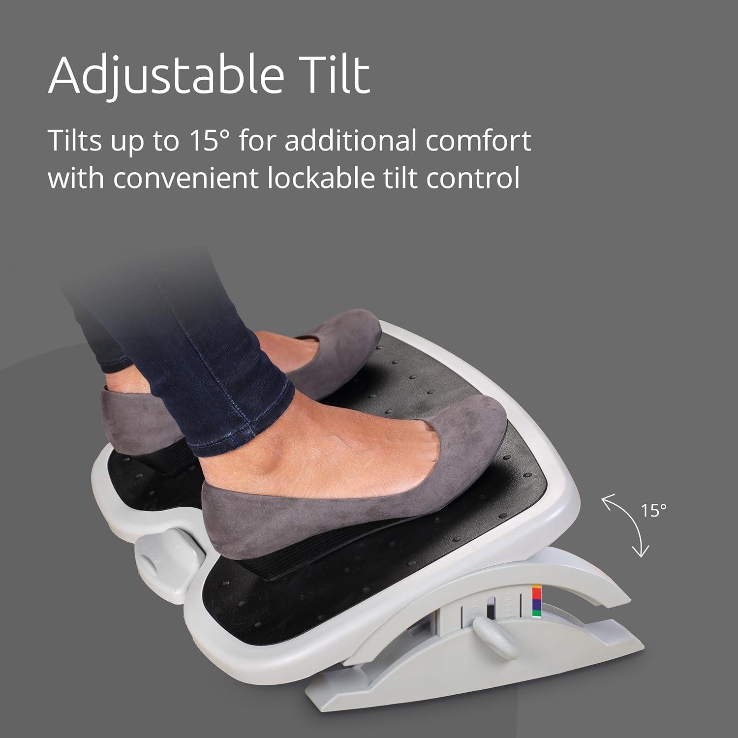 Gray Adjustable Ergonomic Footrest with Non-Slip Surface