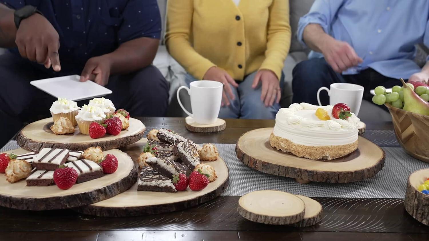 Rustic Acacia Wood Slab Serving Board Set with Live Edge Bark