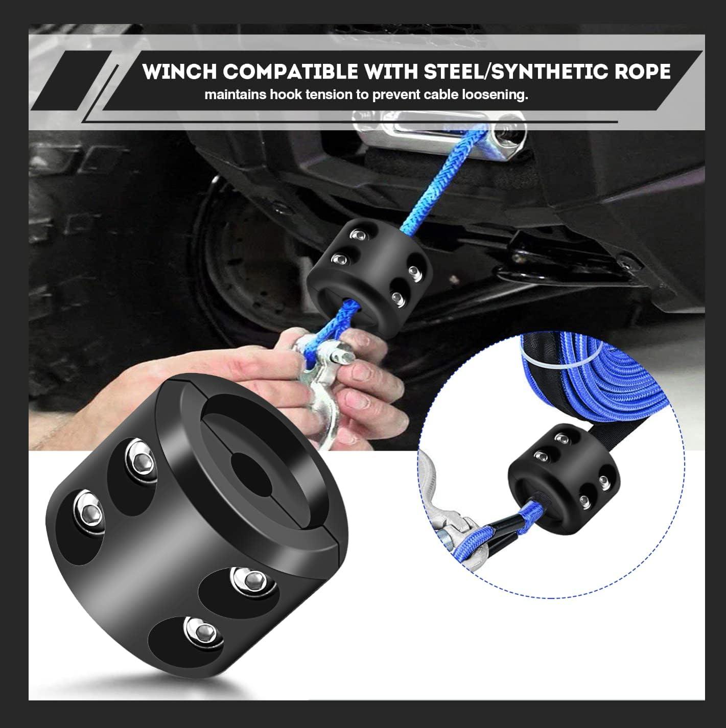 ATV UTV Winch Stopper Rubber Heavy Duty Cable Line Saver Waterproof Synthetic Rope Hook Allen Wrench Protect Hawse and Fairleads Quick Installation