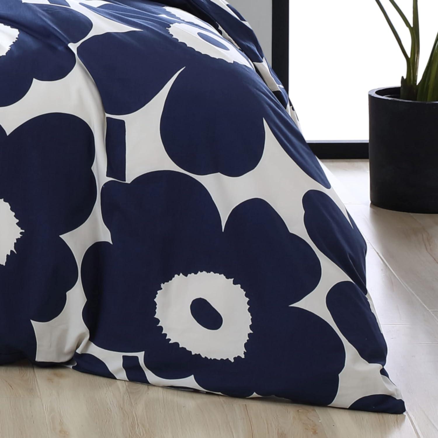 King Blue Floral Cotton Duvet Cover Set with Shams