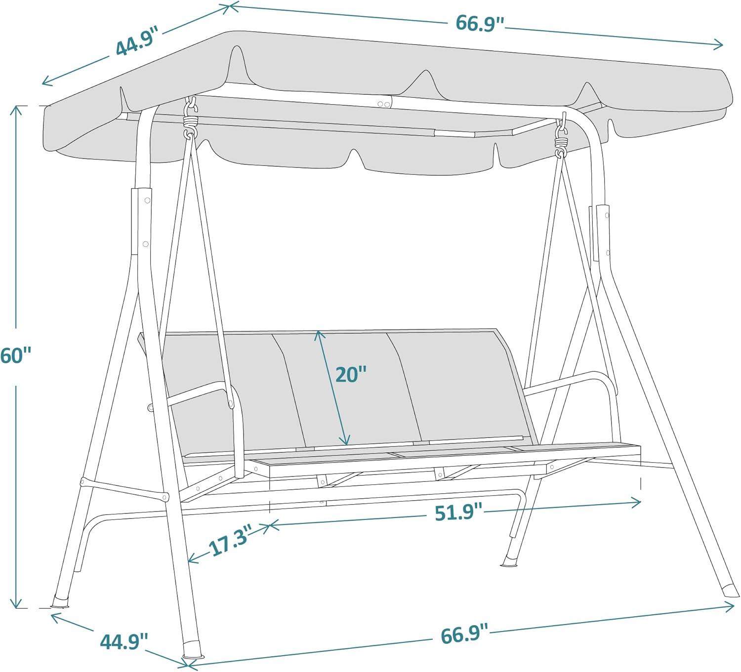 Burgundy Steel Frame 3-Person Outdoor Patio Swing Chair with Canopy