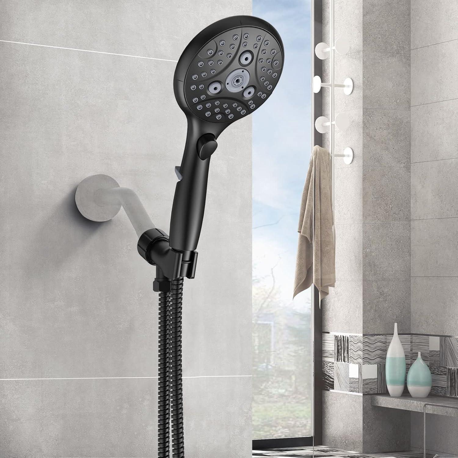 Matte Black 7-Setting Handheld Shower Head with Stainless Steel Hose