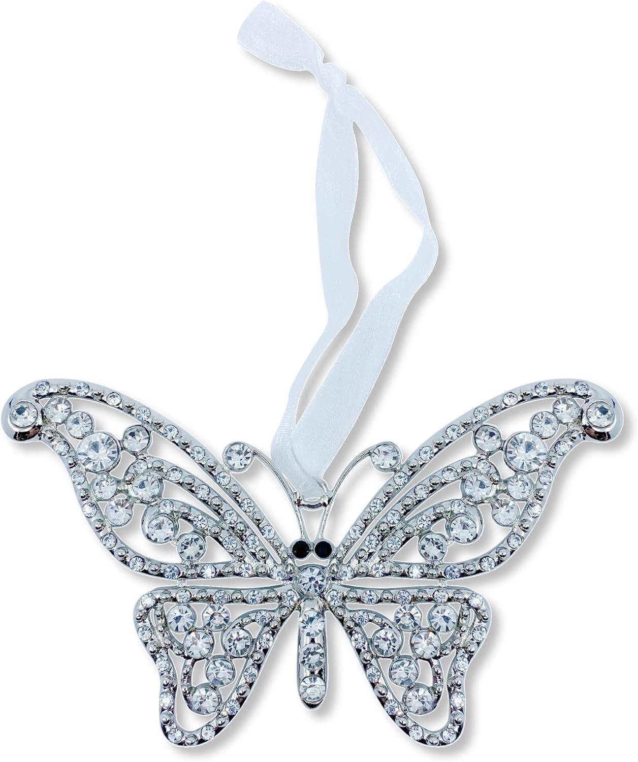Crystal Butterfly Hanging Ornament for Christmas Tree, 4.75"