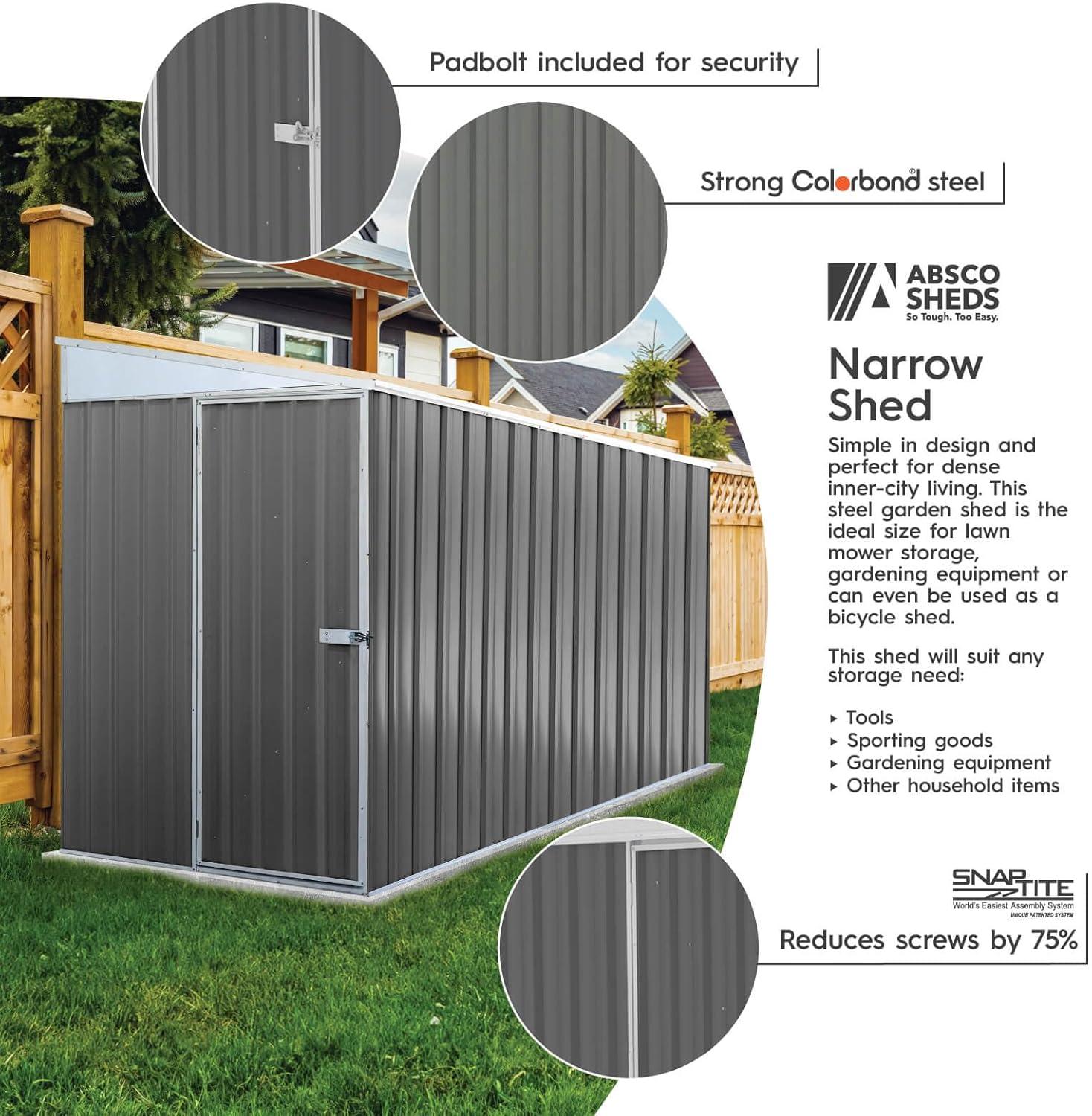 Absco Durango 5' x 10' Metal Bike Shed - Woodland Gray