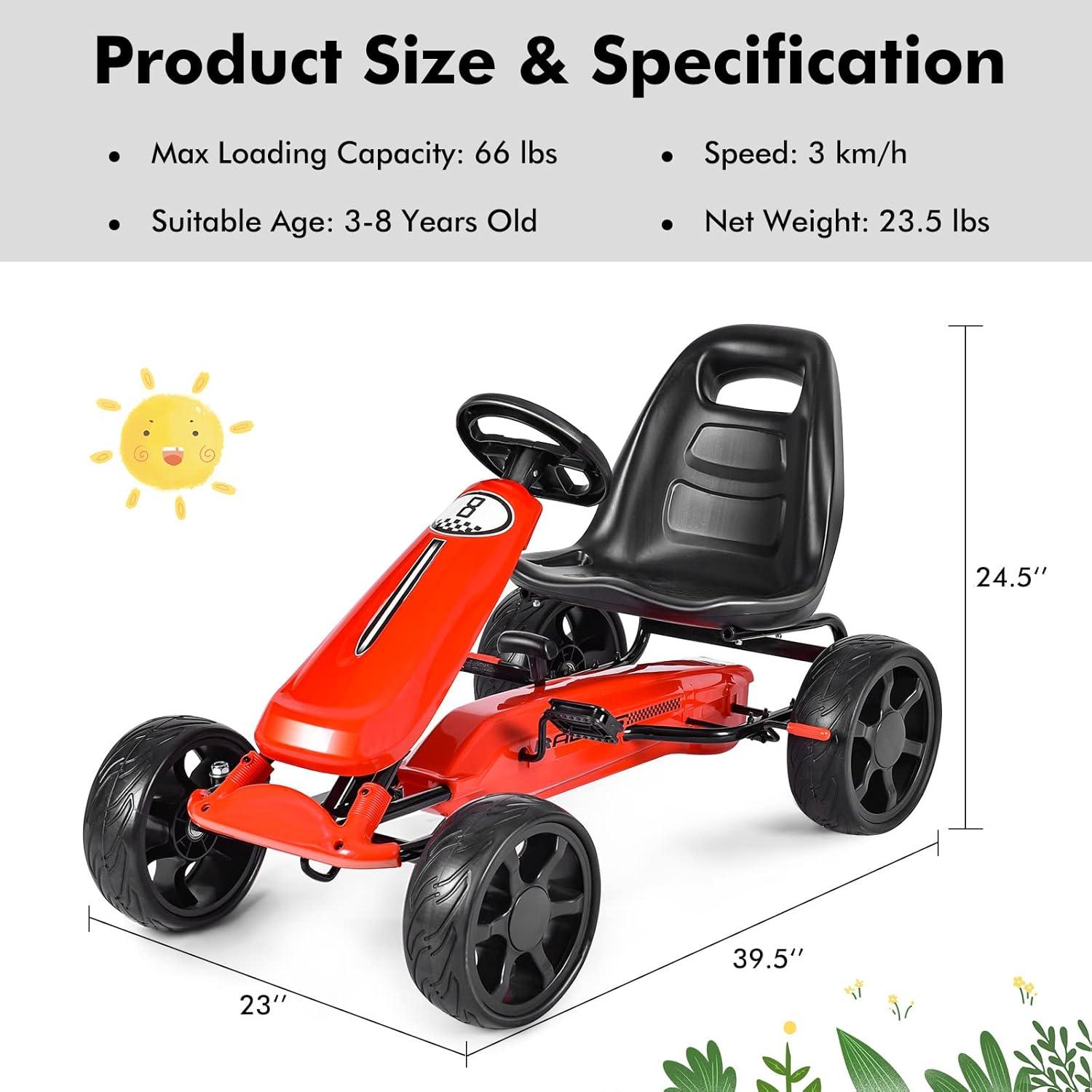 Costway Xmas Gift Go Kart Kids Ride On Car Pedal Powered Car 4 Wheel Racer Toy Stealth Outdoor Red