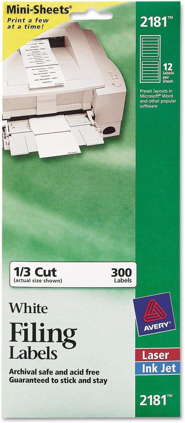 White Mini-Sheets File Folder Labels, 2/3" x 3-7/16", 300 Count