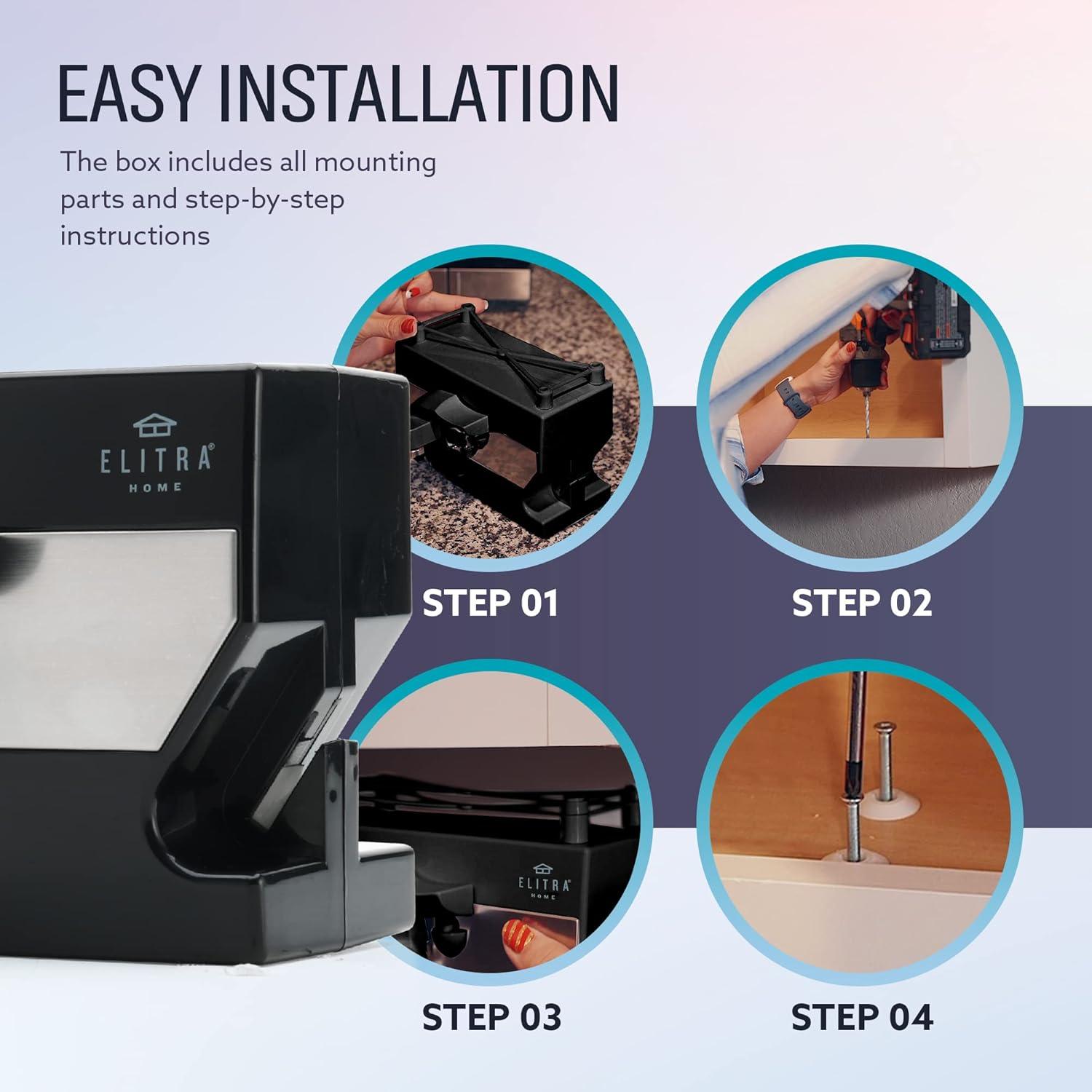 Elitra 3 in 1 Under the Cabinet Electric Can Opener, Blade Sharpener, Bottle Opener - Black