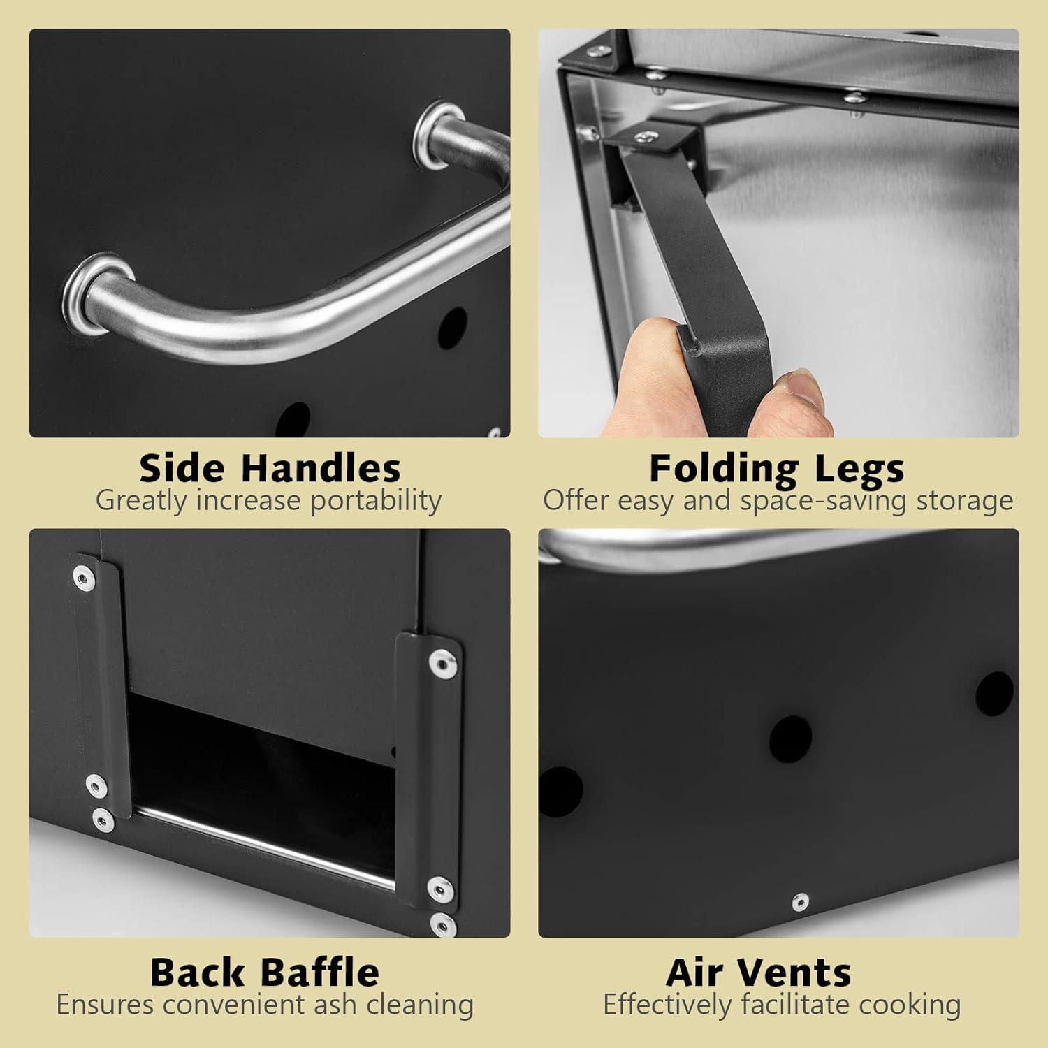 Spaco Grill, Outdoor BBQ Grill,Outdoor Pizza Oven with Anti-scalding Handles and Foldable Legs-Black